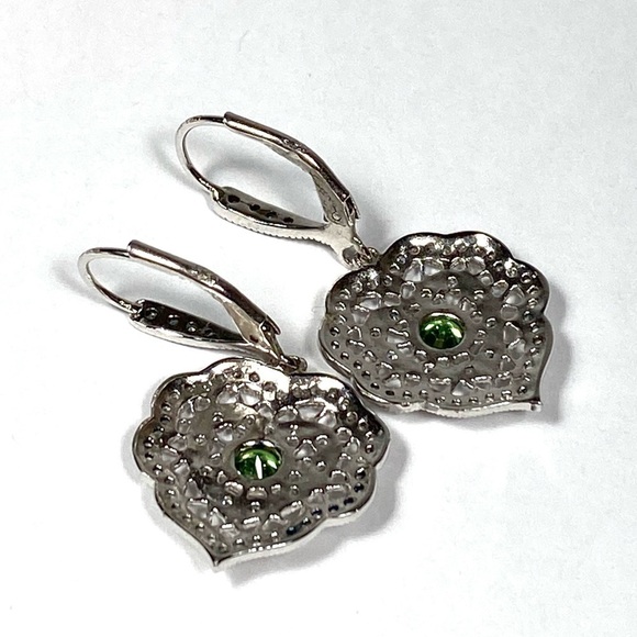 925 Sterling Silver Peridot White Sapphire Dangle Earrings New - Picture 6 of 12